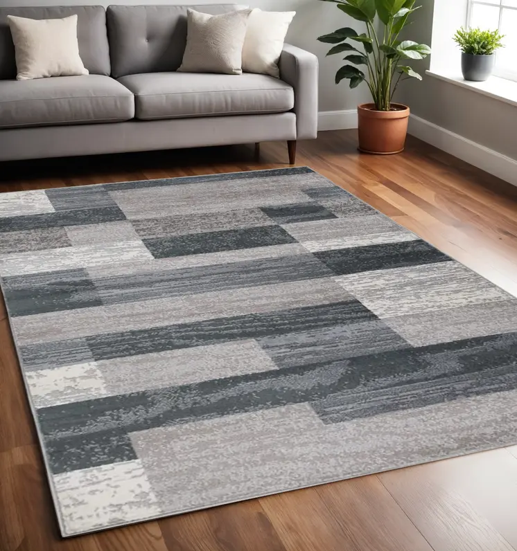 5' X 8' Blue And Gray Patchwork Area Rug