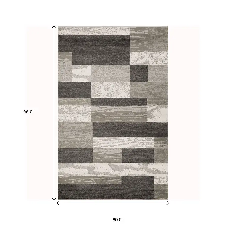 5' X 8' Charcoal Patchwork Power Loom Stain Resistant Area Rug