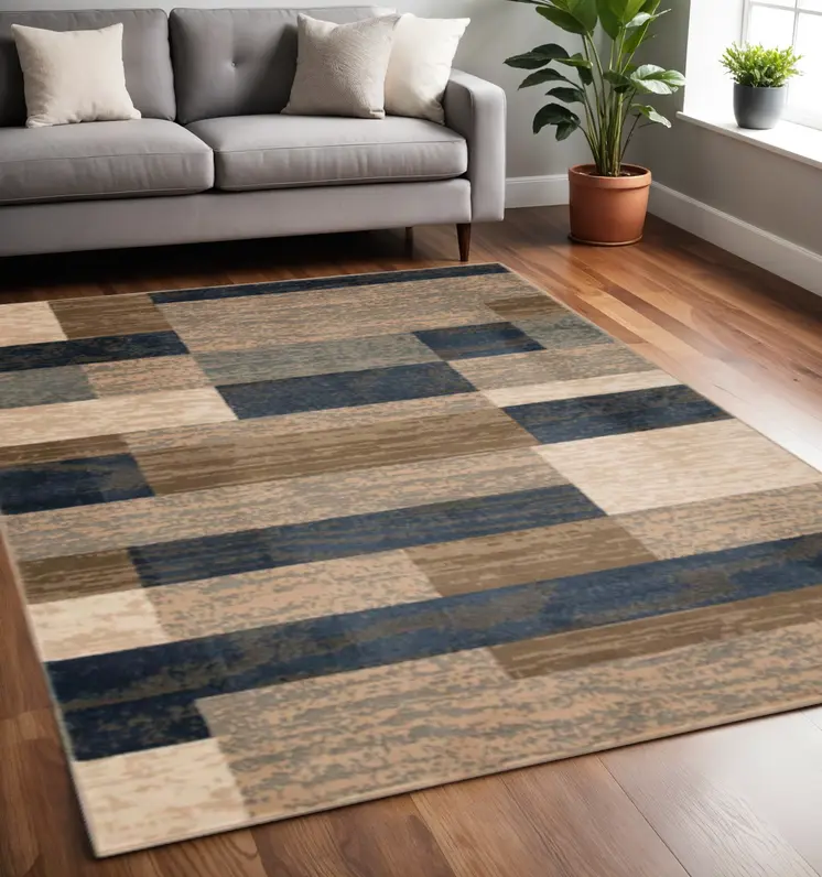 5' X 8' Midnight Navy Patchwork Power Loom Stain Resistant Area Rug