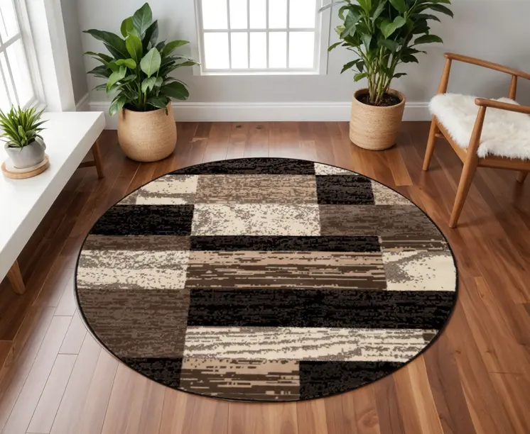8' Chocolate Patchwork Round Rug