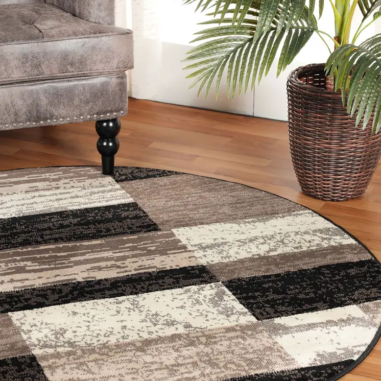 8' Chocolate Patchwork Round Rug