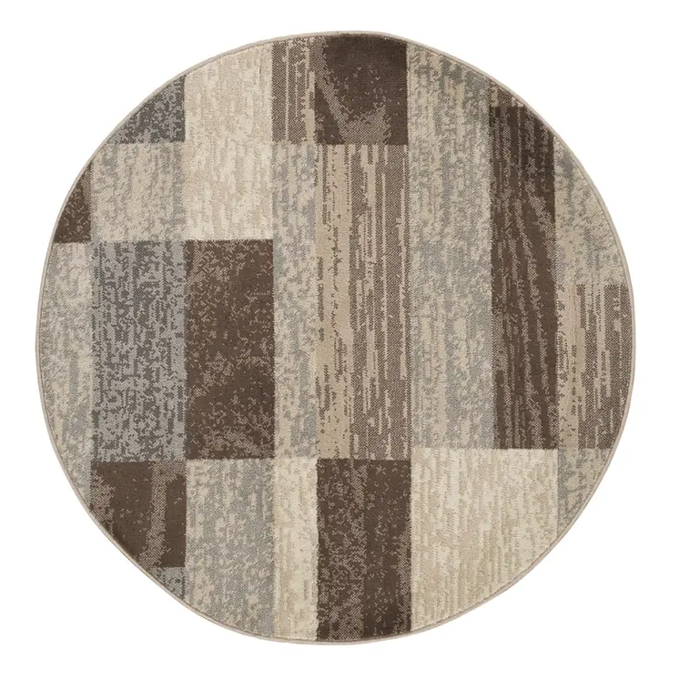 8' Brown And Beige Patchwork Round Rug