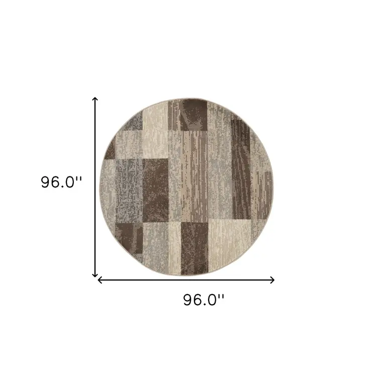 8' Brown And Beige Patchwork Round Rug