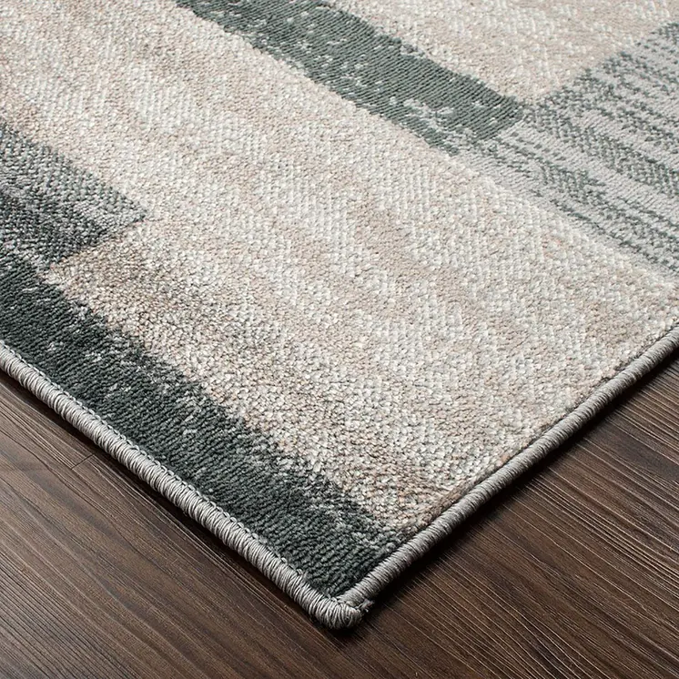 8' X 10' Blue And Taupe Patchwork Power Loom Stain Resistant Area Rug