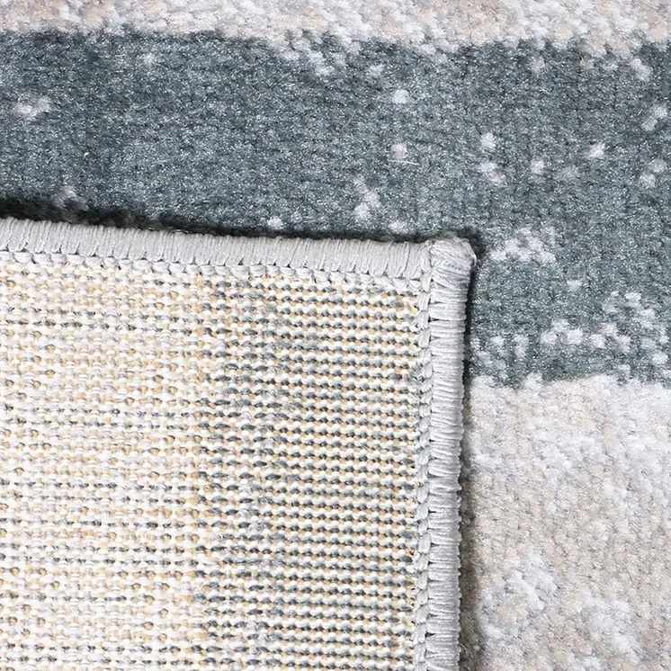 8' X 10' Blue And Taupe Patchwork Power Loom Stain Resistant Area Rug