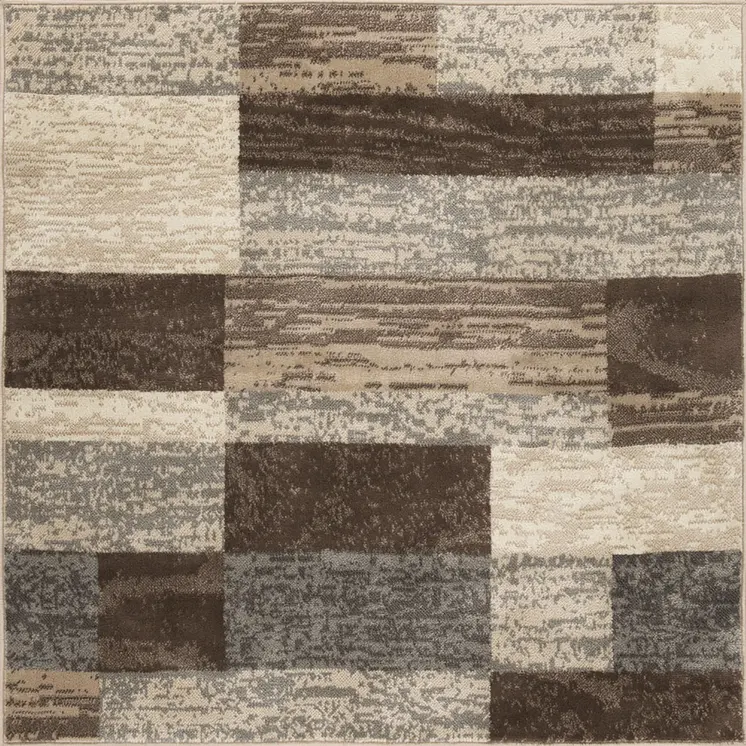 8' Beige And Slate Gray Patchwork Square Rug