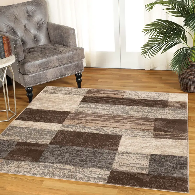 8' Beige And Slate Gray Patchwork Square Rug