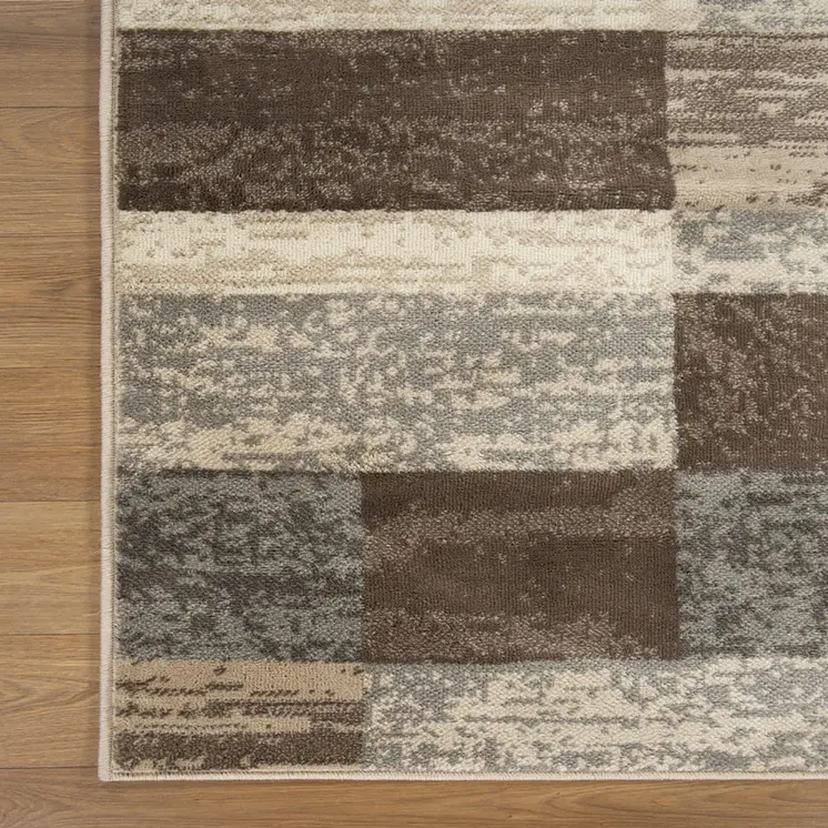8' Beige And Slate Gray Patchwork Square Rug