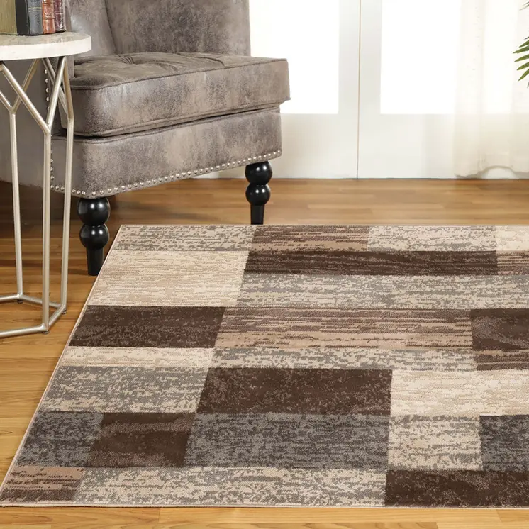 8' Beige And Slate Gray Patchwork Square Rug