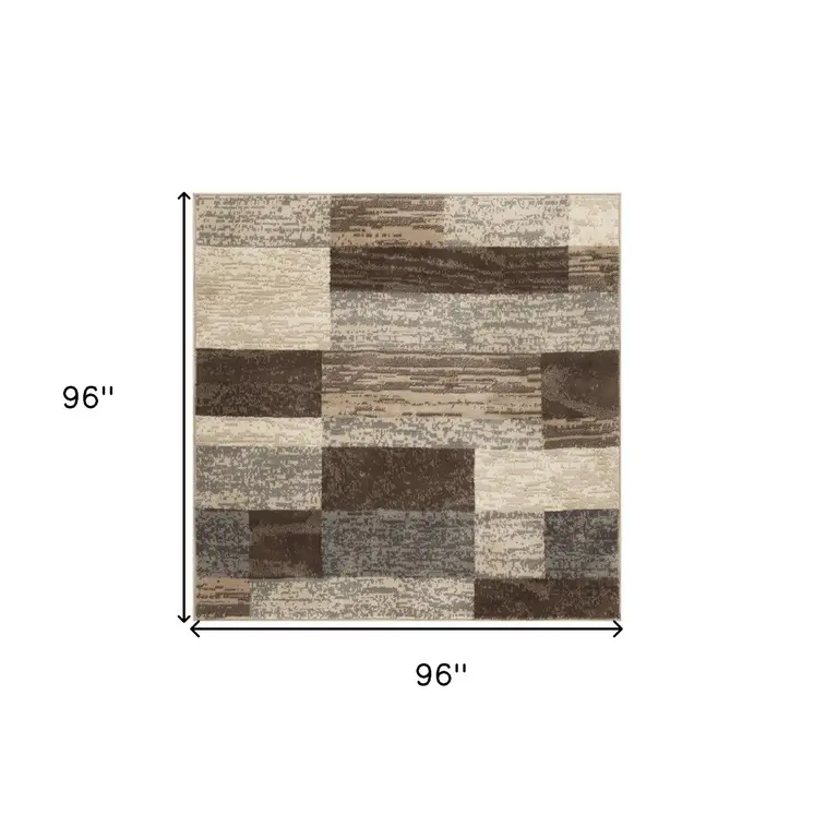 8' Beige And Slate Gray Patchwork Square Rug