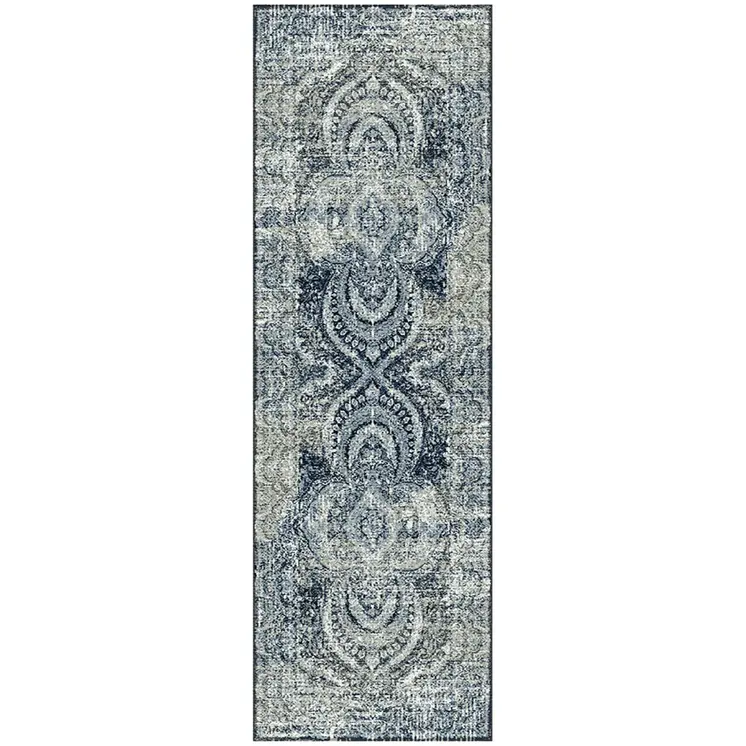 8' Taupe Abstract Power Loom Distressed Stain Resistant Runner Rug