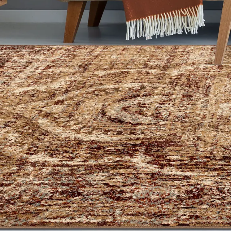4' X 6' Maroon And Gold Abstract Distressed Area Rug