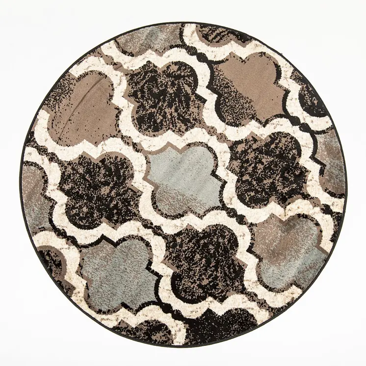 5' Chocolate Quatrefoil Distressed Round Rug