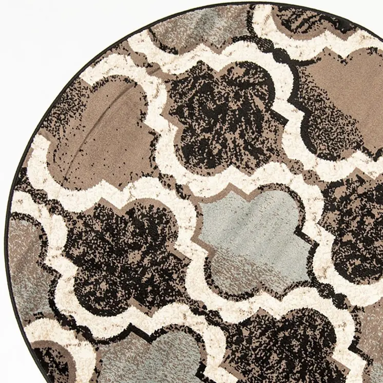 5' Chocolate Quatrefoil Distressed Round Rug