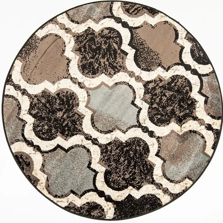5' Chocolate Quatrefoil Distressed Round Rug