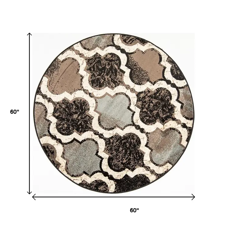 5' Chocolate Quatrefoil Distressed Round Rug