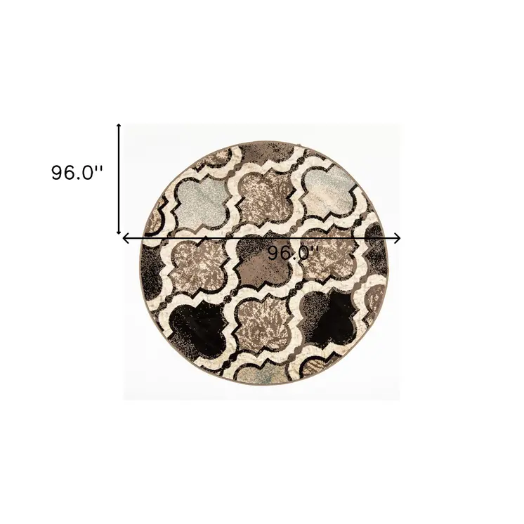 8' Ivory Quatrefoil Distressed Round Rug