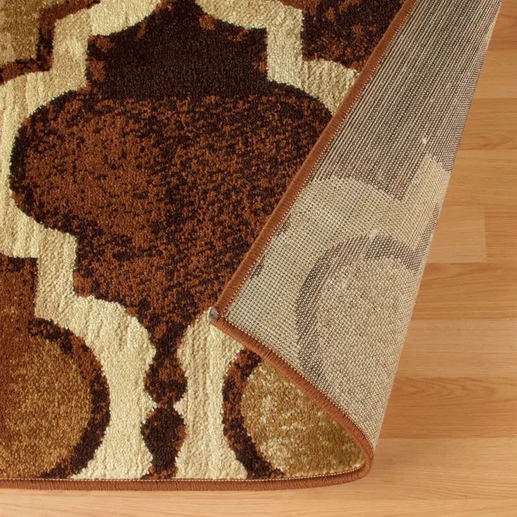 8' X 10' Coffee Quatrefoil Power Loom Distressed Stain Resistant Area Rug