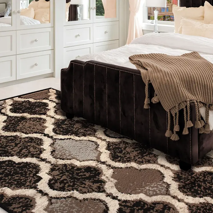 8' X 10' Chocolate Quatrefoil Power Loom Distressed Stain Resistant Area Rug