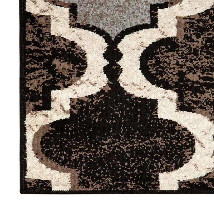 8' X 10' Chocolate Quatrefoil Power Loom Distressed Stain Resistant Area Rug
