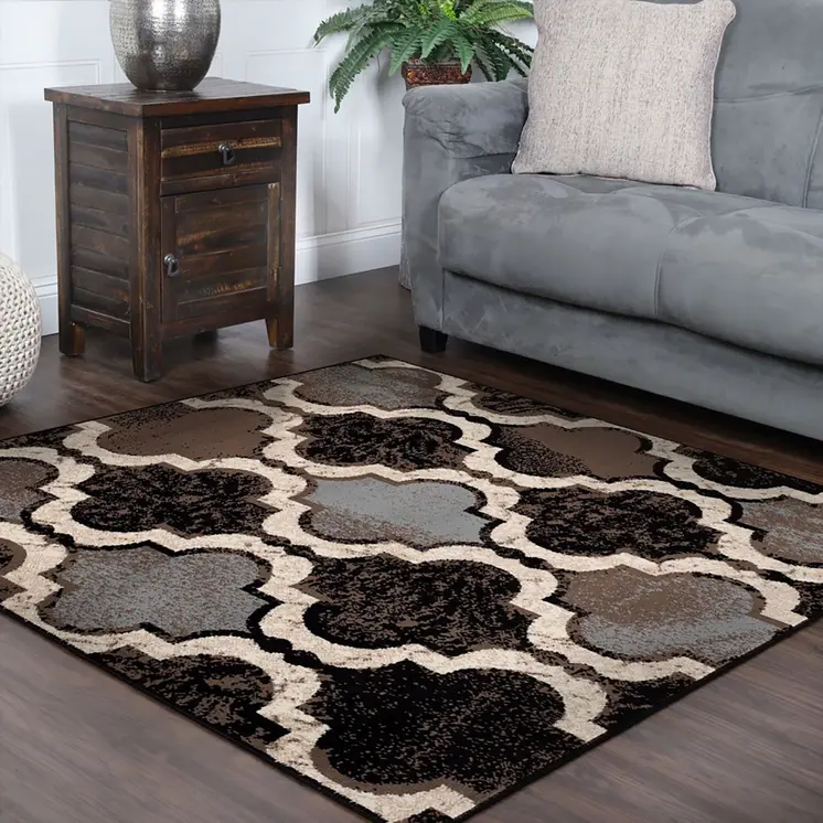 8' Chocolate Quatrefoil Distressed Square Rug