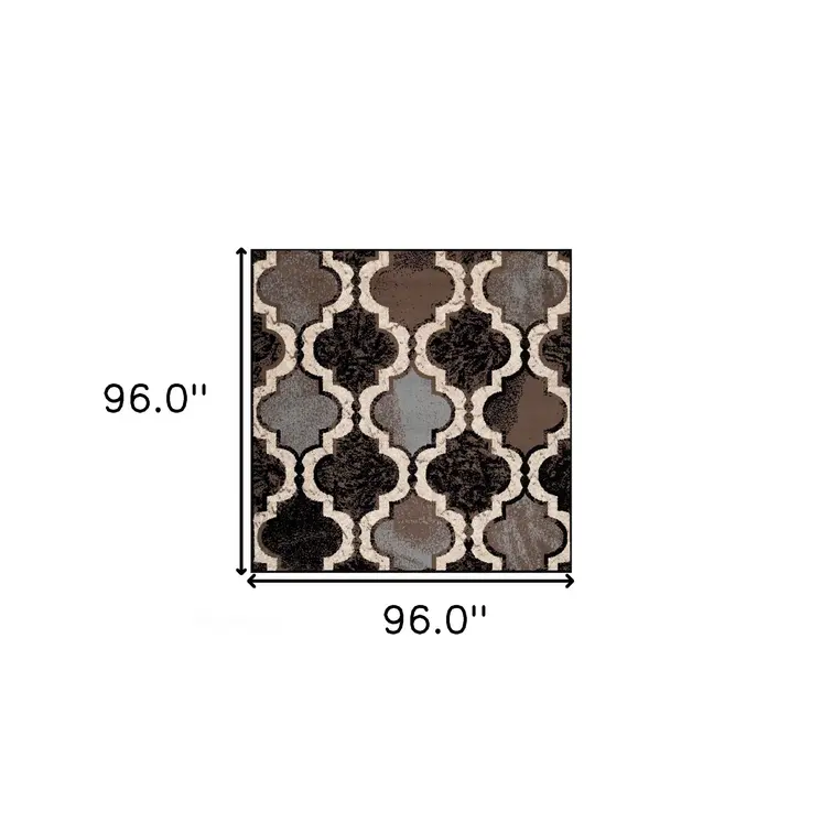 8' Chocolate Quatrefoil Distressed Square Rug