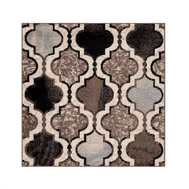 8' Ivory Quatrefoil Distressed Square Rug