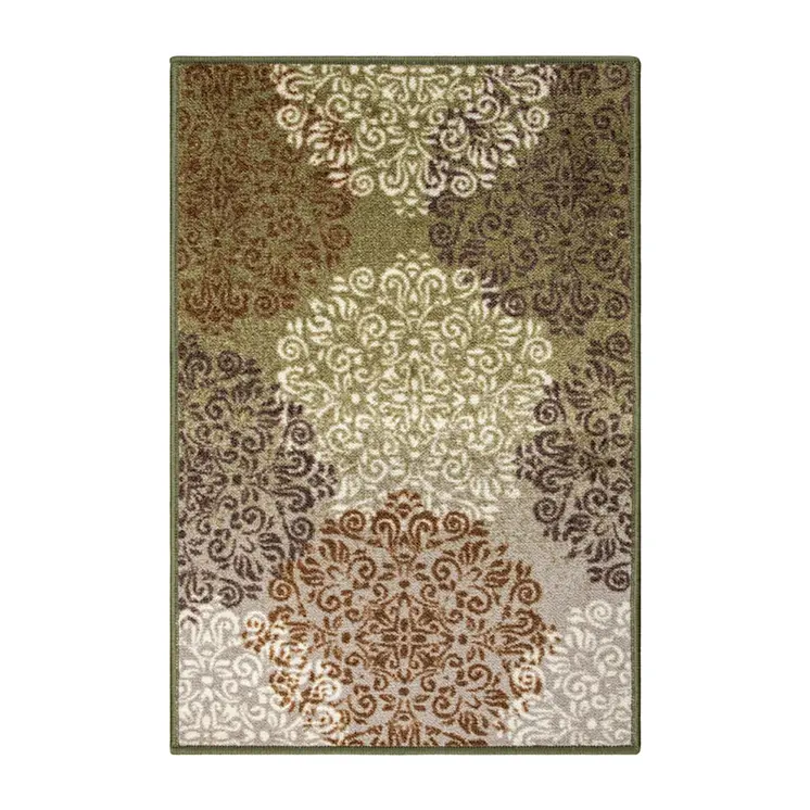 2' X 3' Brown Green And Ivory Floral Area Rug