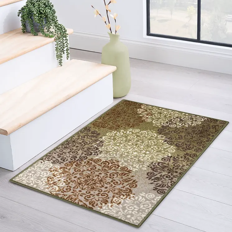 2' X 3' Brown Green And Ivory Floral Area Rug
