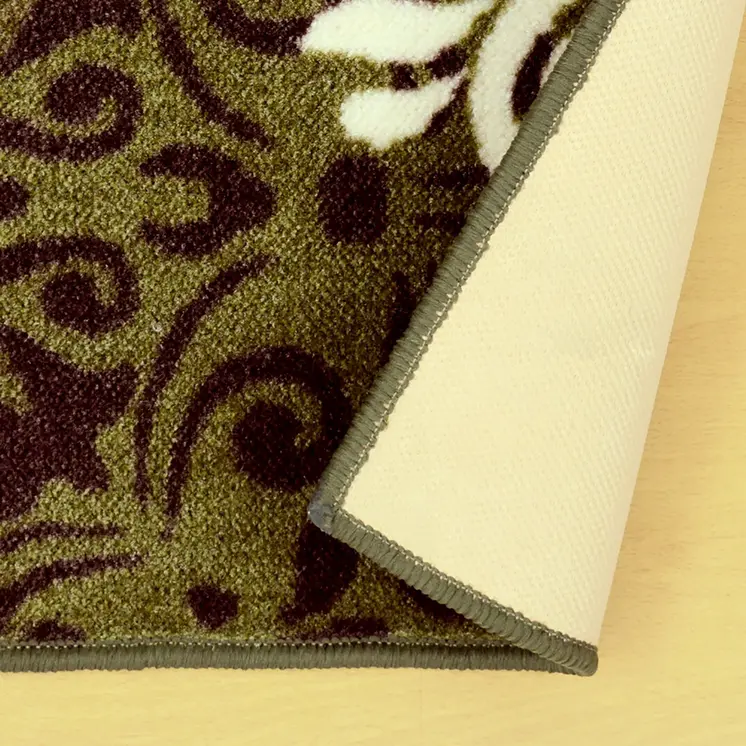 2' X 3' Brown Green And Ivory Floral Area Rug