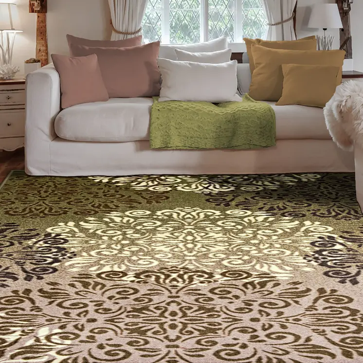 5' X 8' Greens And Browns Floral Power Loom Non Skid Area Rug