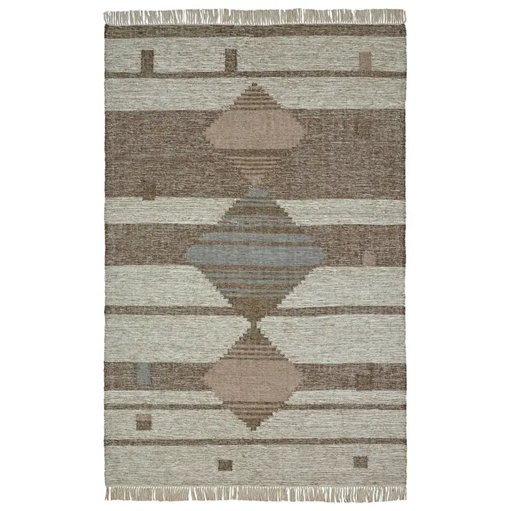 5' X 8' Gray Geometric Flatweave Handmade Area Rug With Fringe