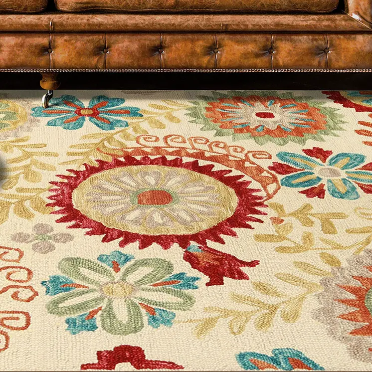 5' X 8' Cream Wool Medallion Tufted Handmade Stain Resistant Area Rug
