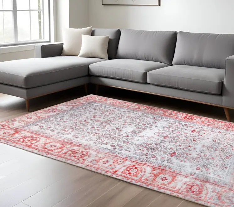 8' X 10' Berry Red Oriental Power Loom Stain Resistant Area Rug