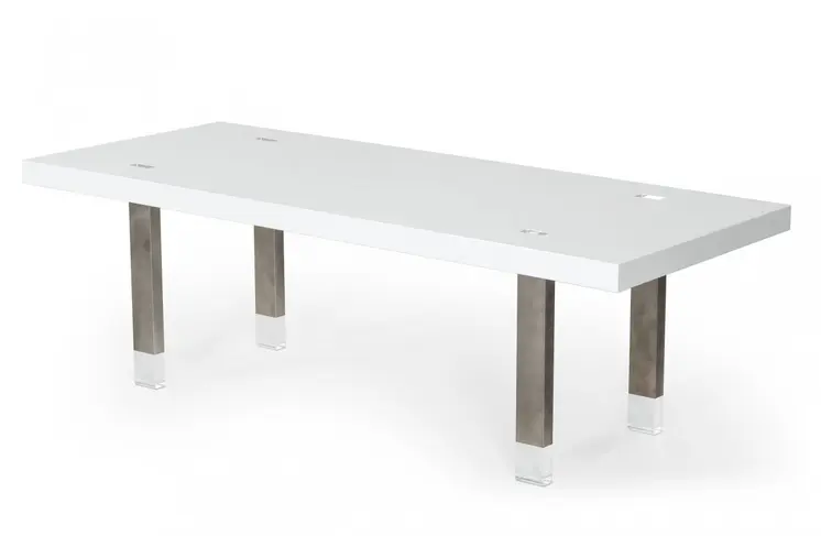 95" White And Gray Stainless Steel Dining Table