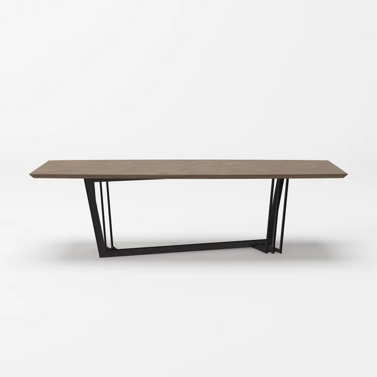 107" Walnut And Black Rectangular Geo Trestle Wood Dining Table