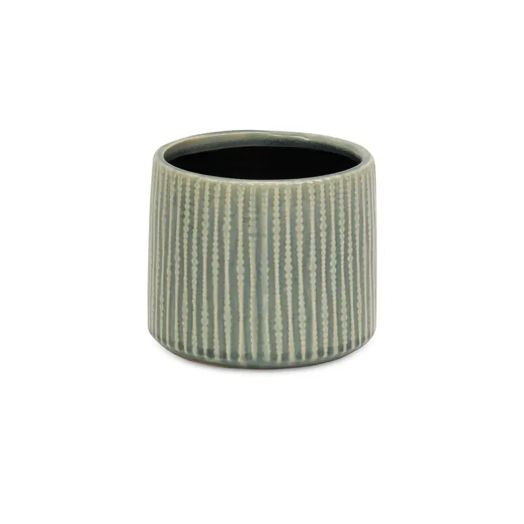 6" Green Striped Ceramic Indoor Outdoor Round Pot Planter