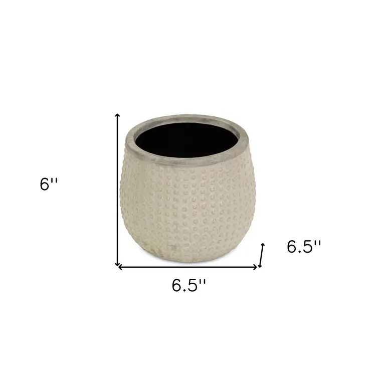 7" Beige Dot Ceramic Indoor Outdoor Round Pot Planter