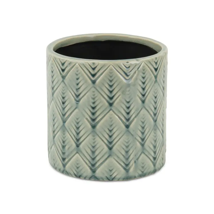 6" Green Geometric Ceramic Indoor Outdoor Round Pot Planter