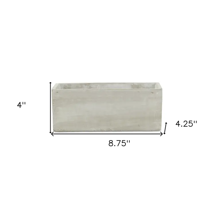 9" Light Gray Cement Indoor Outdoor Rectangular Pot Planter