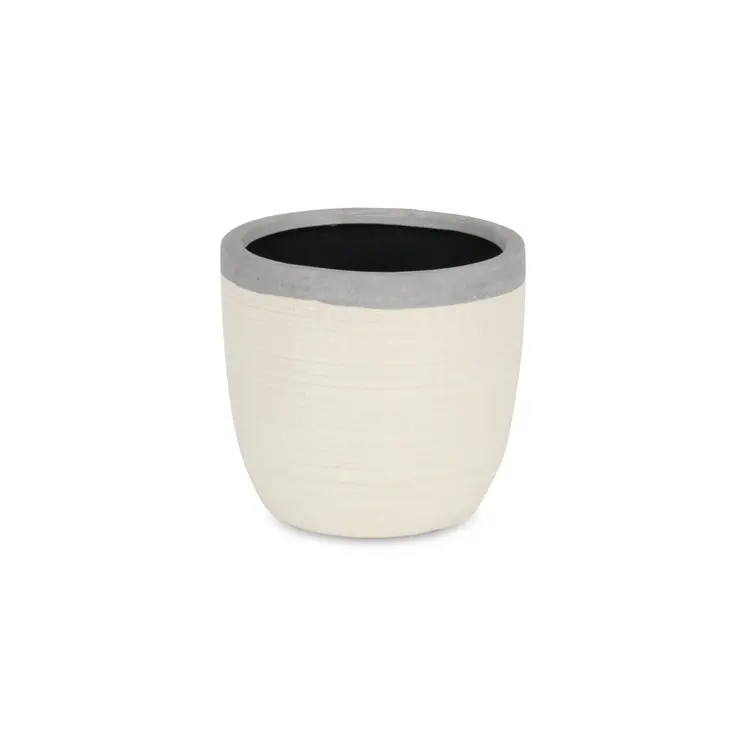 6" Cream and Gray Crackle Glaze Ceramic Indoor Outdoor Round Pot Planter