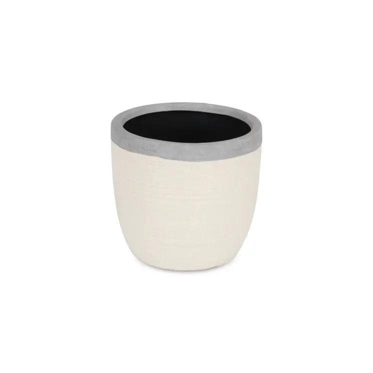 6" Cream and Gray Crackle Glaze Ceramic Indoor Outdoor Round Pot Planter