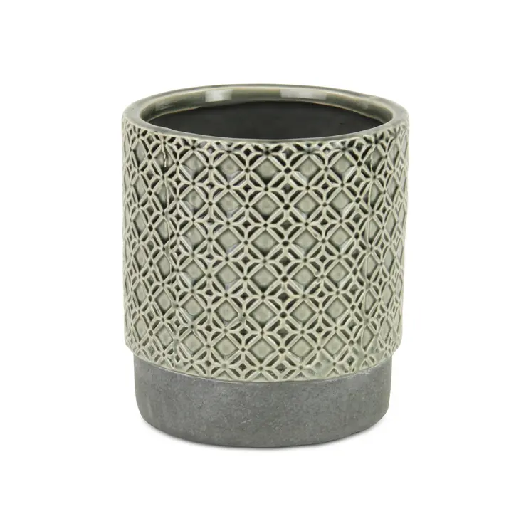 6" Gray Geometric Ceramic Indoor Outdoor Round Pot Planter