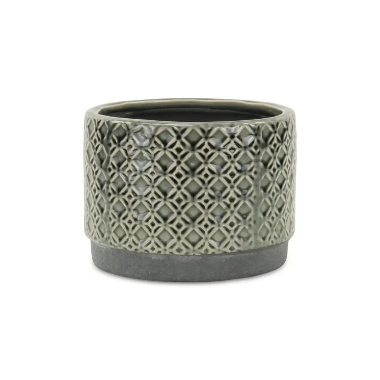 7" Gray Geometric Ceramic Indoor Outdoor Round Pot Planter