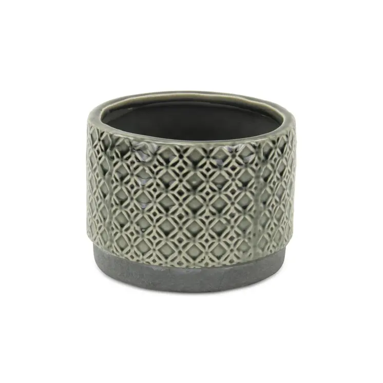 7" Gray Geometric Ceramic Indoor Outdoor Round Pot Planter
