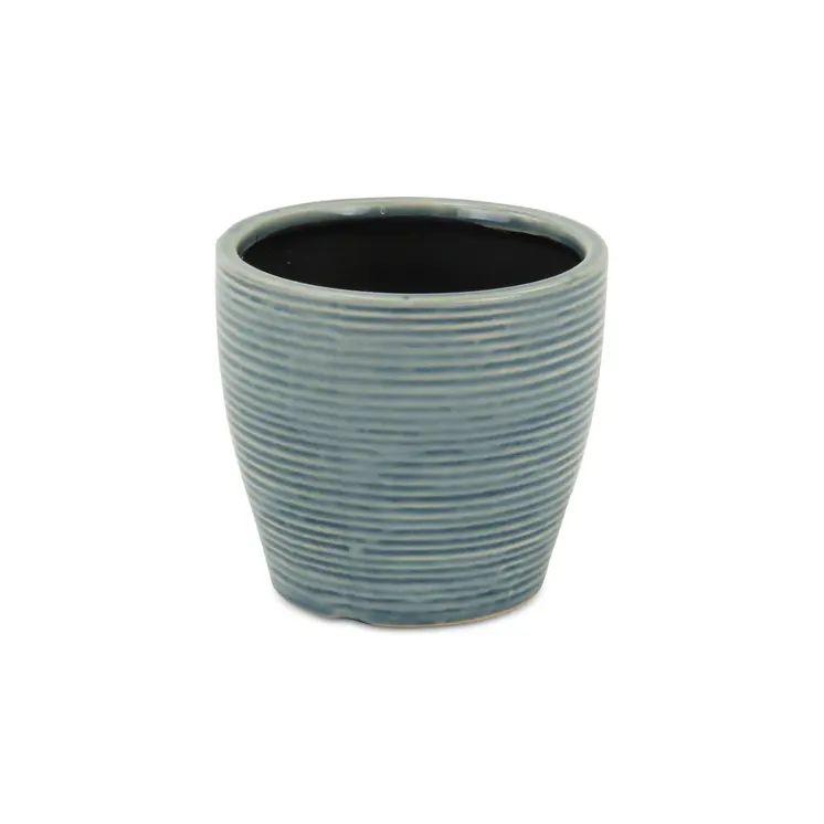 6" Blue Striped Ceramic Indoor Outdoor Round Pot Planter