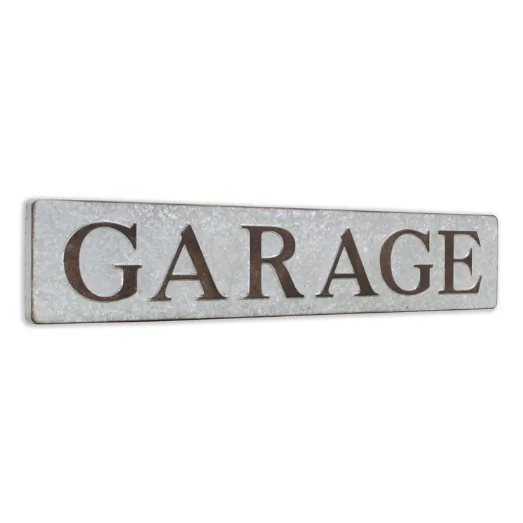 7" X 36" Gray and Brown Garage Galvanized Metal Wall Decor