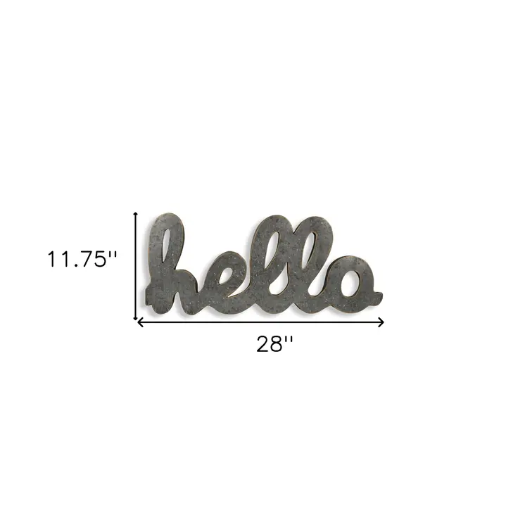 12" X 28" Gray Handcrafted Abstract hello Metal Wall Decor