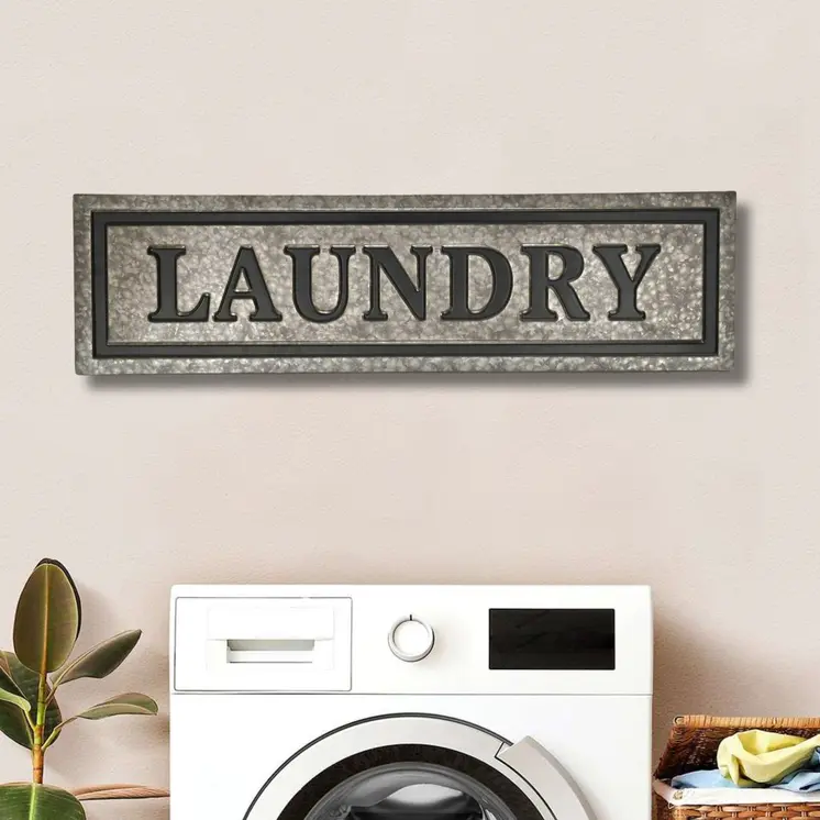 10" X 36" Gray Laundry Galvanized Metal Wall Decor
