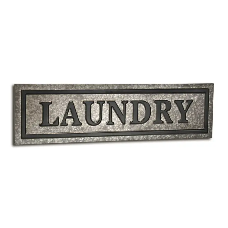 10" X 36" Gray Laundry Galvanized Metal Wall Decor